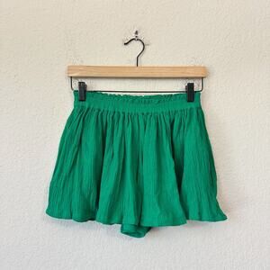 SUZIE KONDI Shorts Green High Rise Gauze Crinkled Relaxed Cotton Summer